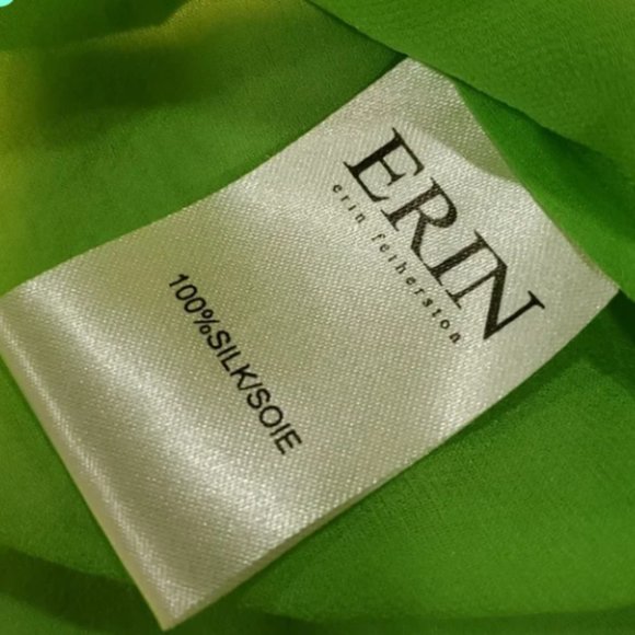 Erin Fetherston Long Sleeve Neon Green Silk Button Down Blouse NWT XL - Picture 4 of 4